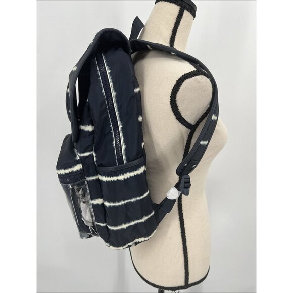 No Boundaries Nylon Flap Backpack Clear Vinyl Pocket Navy Tie Dye NWT 16" deep - Picture 4 of 8
